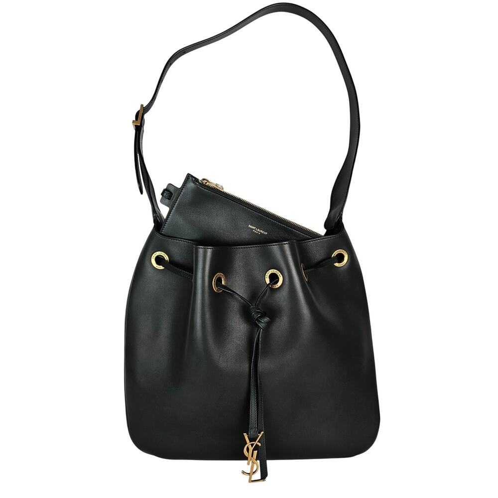 Saint Laurent Calfskin Paris VII Medium Hobo Dark Green
